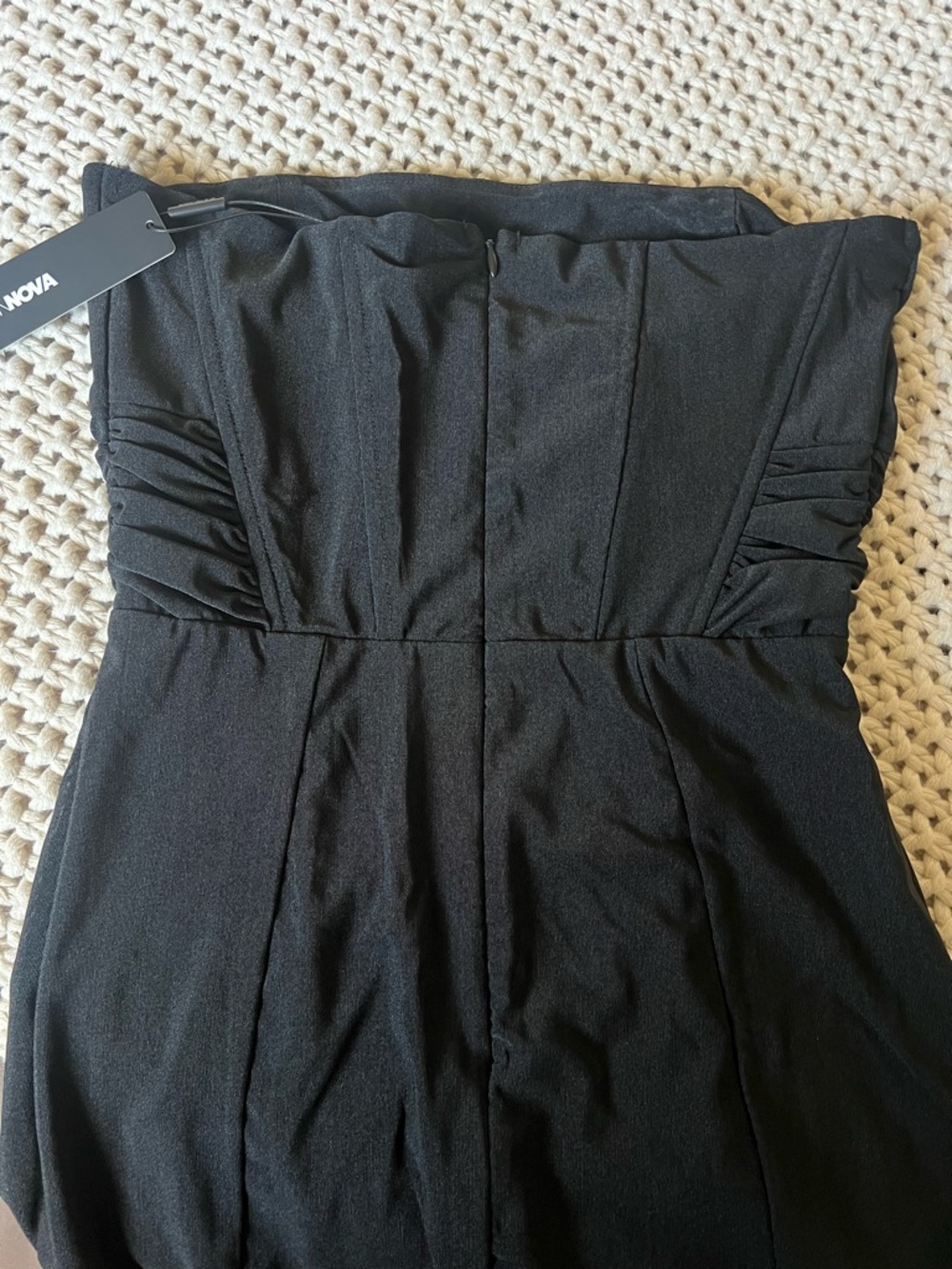 Fashion Nova Black Strapless Feather-Hem Midi Dress - Picture 5 of 9